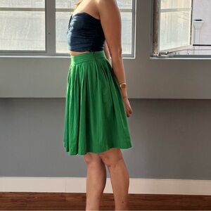Frances Valentine Green Skater Skirt Knee-Length Pleated